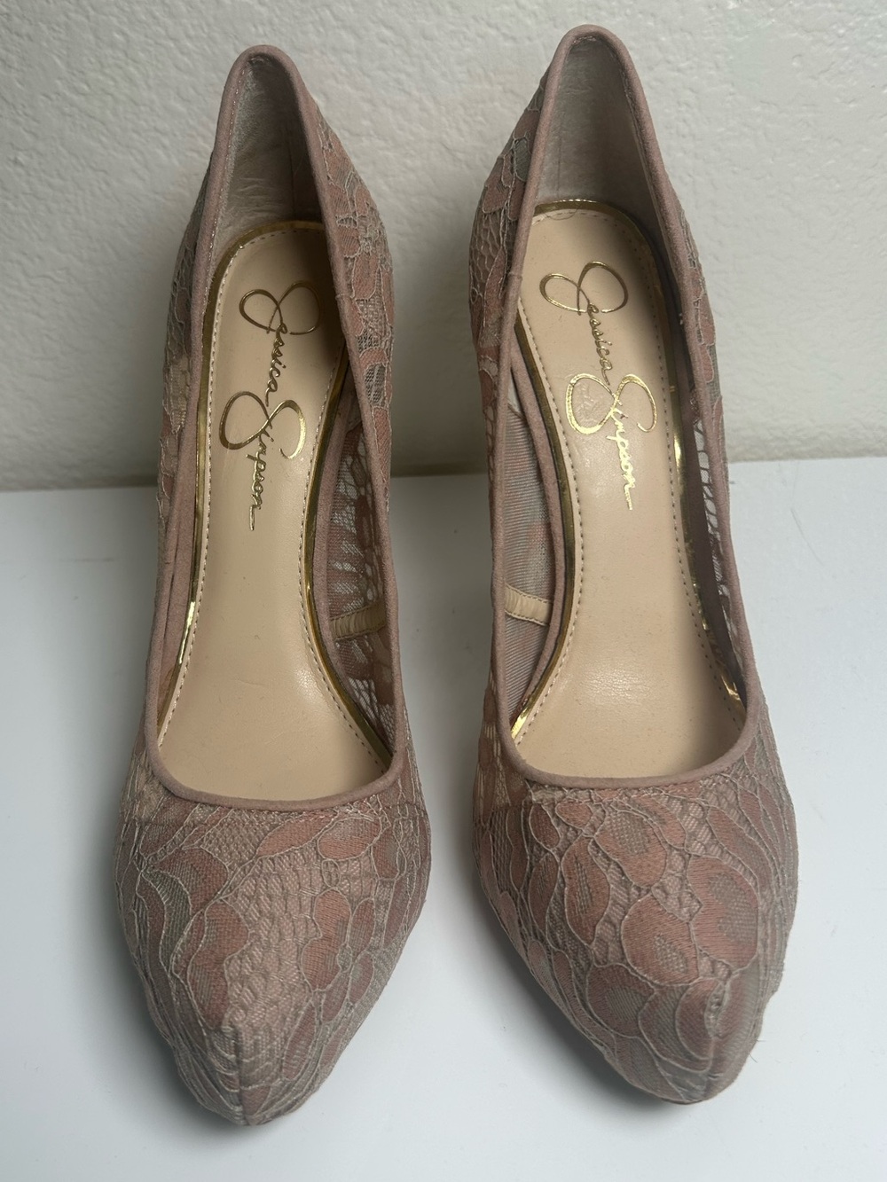 Jessica Simpson Dusty Rose Lace Pointed-Toe Pumps
